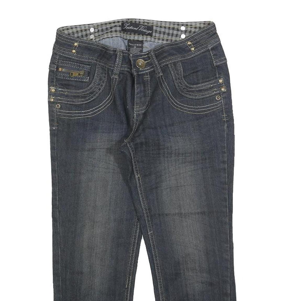 INSTANT VINTAGE Womens Regular Fit Blue Denim Jeans Cotton Zip W26 L21 Stylish