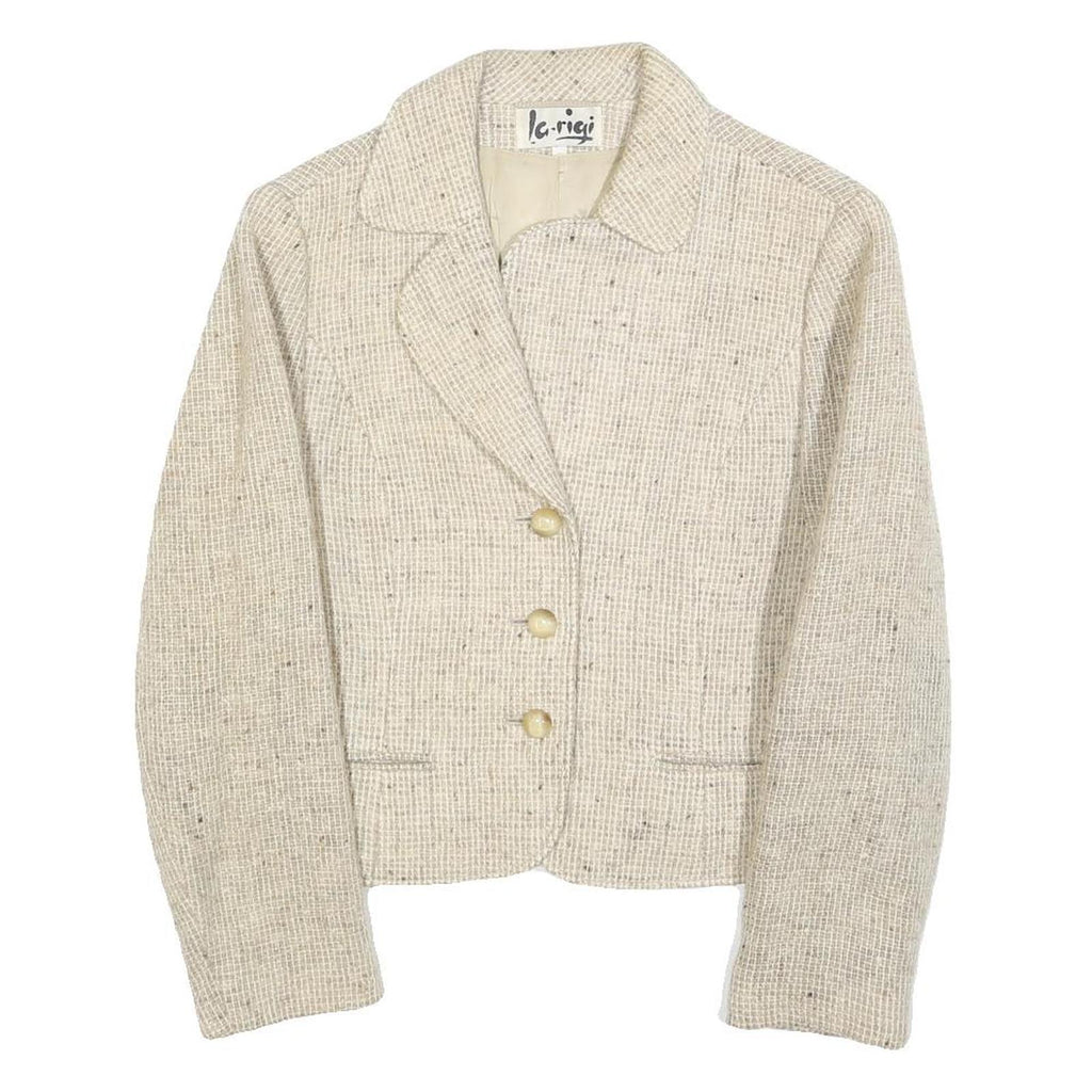 LA RIGI Womens Cream Wool Button Jacket M Woven Tailored Classic Stylish