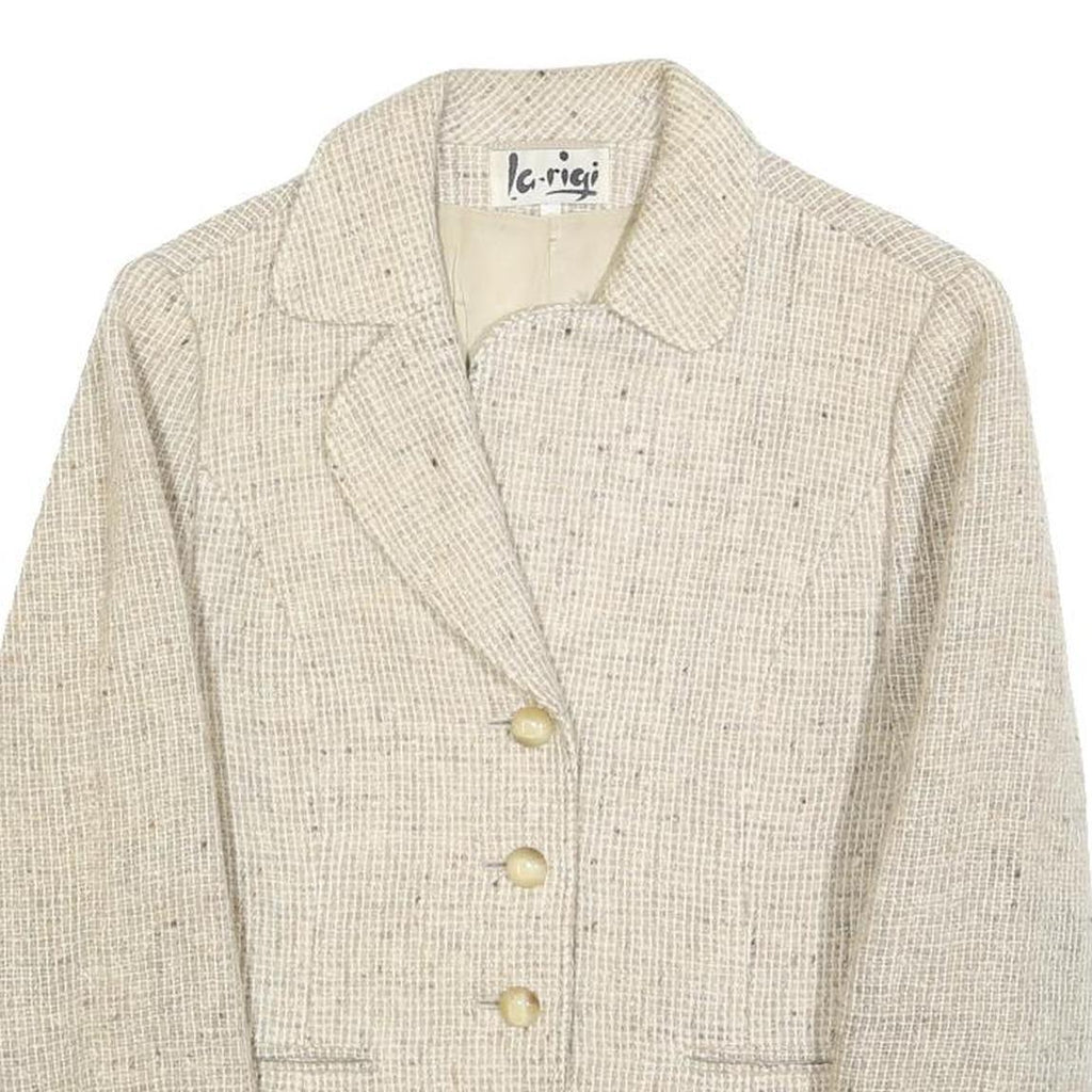 LA RIGI Womens Cream Wool Button Jacket M Woven Tailored Classic Stylish