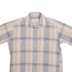 CHRISTIAN DIOR Mens Beige & Grey Check Shirt M Cotton Blend Short Sleeve Button
