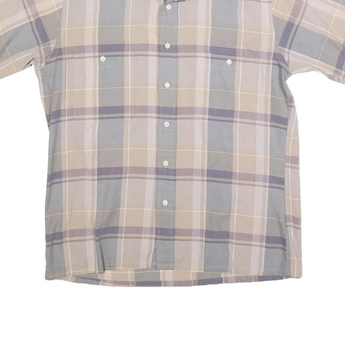 CHRISTIAN DIOR Mens Beige & Grey Check Shirt M Cotton Blend Short Sleeve Button