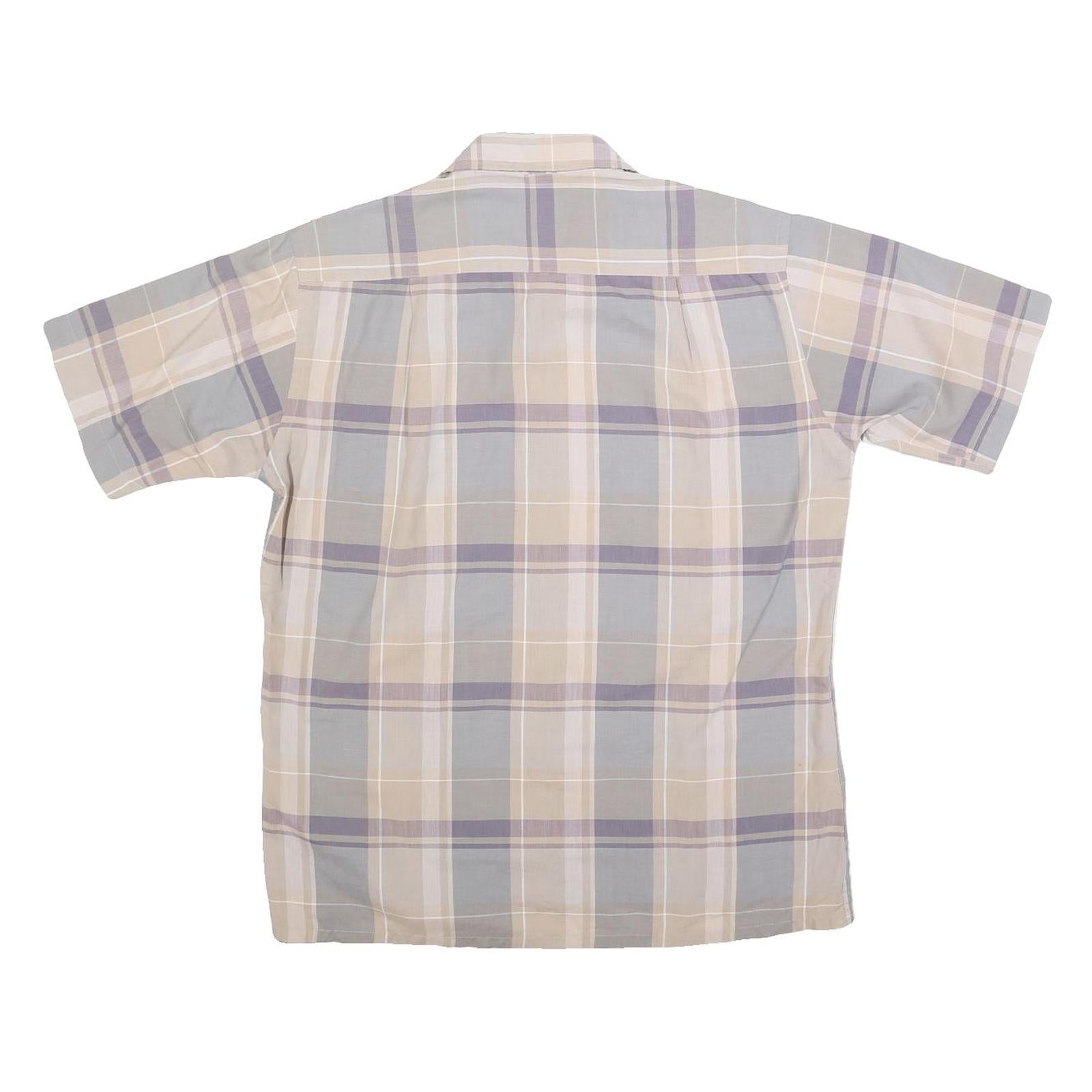 CHRISTIAN DIOR Mens Beige & Grey Check Shirt M Cotton Blend Short Sleeve Button
