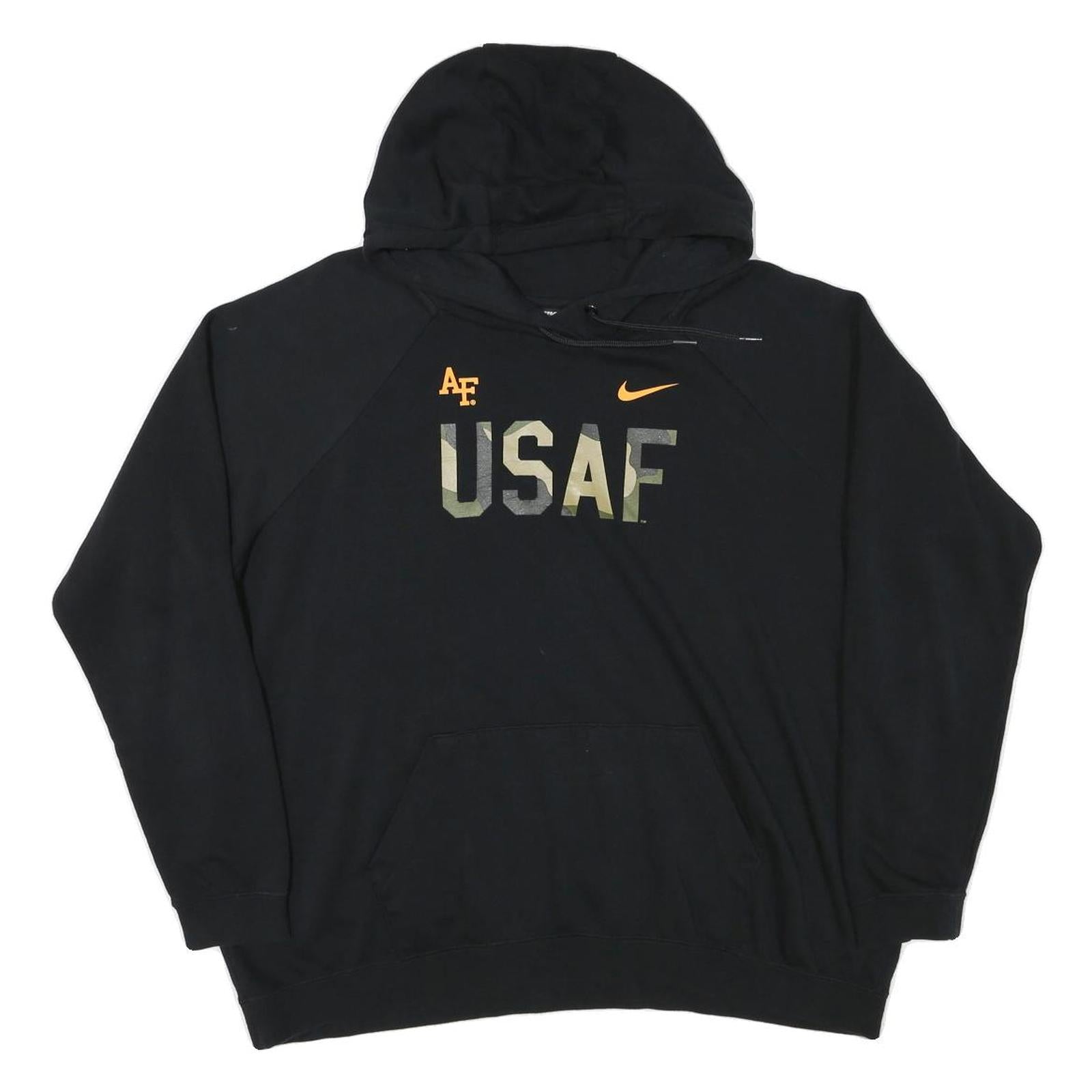 NIKE Womens Black USAF Pullover Hoodie XL Camo Print Cotton Blend Casual