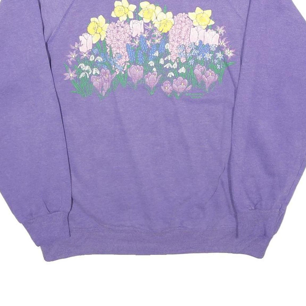 MORNING SUN Womens Purple Sweatshirt Floral Print Polo Collar L Casual Pullover