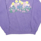 MORNING SUN Womens Purple Sweatshirt Floral Print Polo Collar L Casual Pullover