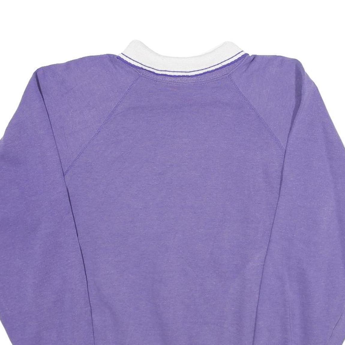 MORNING SUN Womens Purple Sweatshirt Floral Print Polo Collar L Casual Pullover