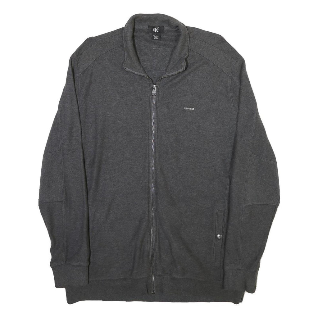 CALVIN KLEIN Mens Grey Jacket L Cotton Blend Zip Casual Outerwear