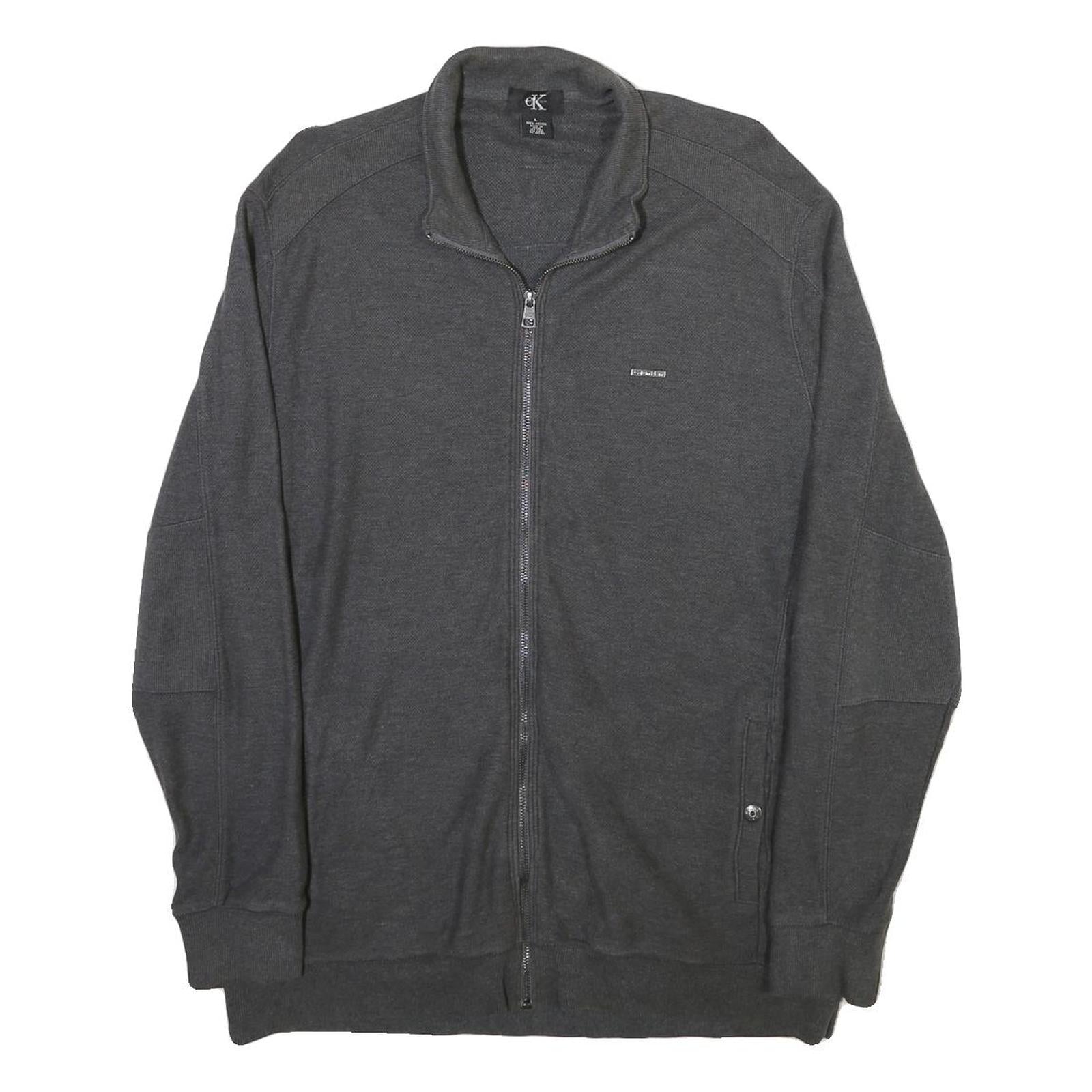 CALVIN KLEIN Mens Grey Jacket L Cotton Blend Zip Casual Outerwear