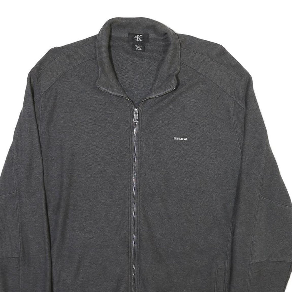 CALVIN KLEIN Mens Grey Jacket L Cotton Blend Zip Casual Outerwear