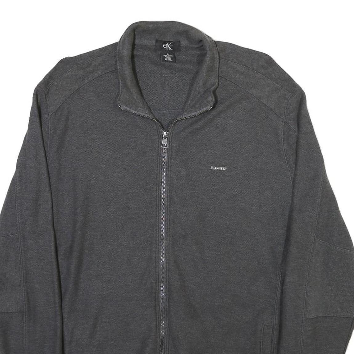 CALVIN KLEIN Mens Grey Jacket L Cotton Blend Zip Casual Outerwear