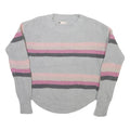 SO Womens Grey Pink Striped Plain Crew Neck Basic Knit Jumper S Casual Cotton
