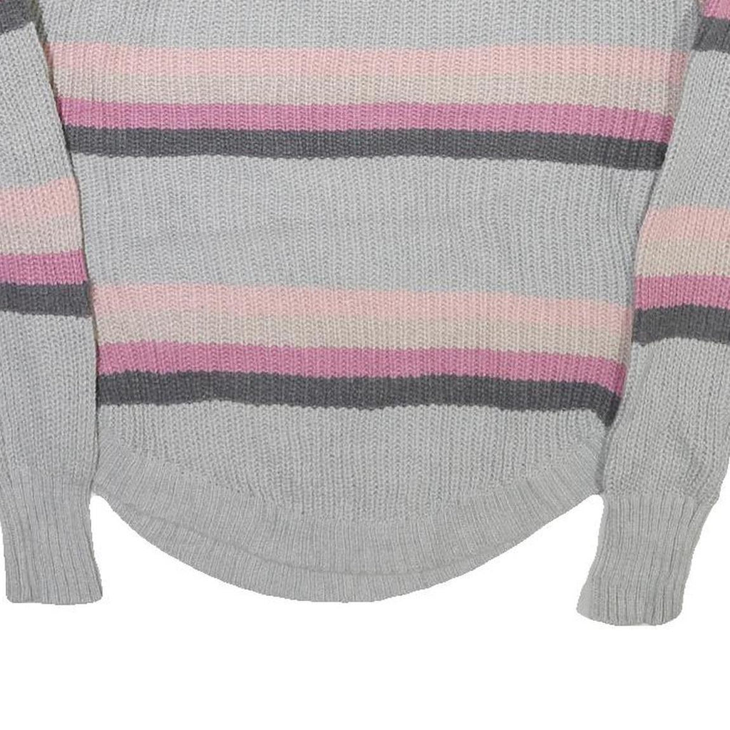 SO Womens Grey Pink Striped Plain Crew Neck Basic Knit Jumper S Casual Cotton