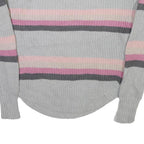 SO Womens Grey Pink Striped Plain Crew Neck Basic Knit Jumper S Casual Cotton
