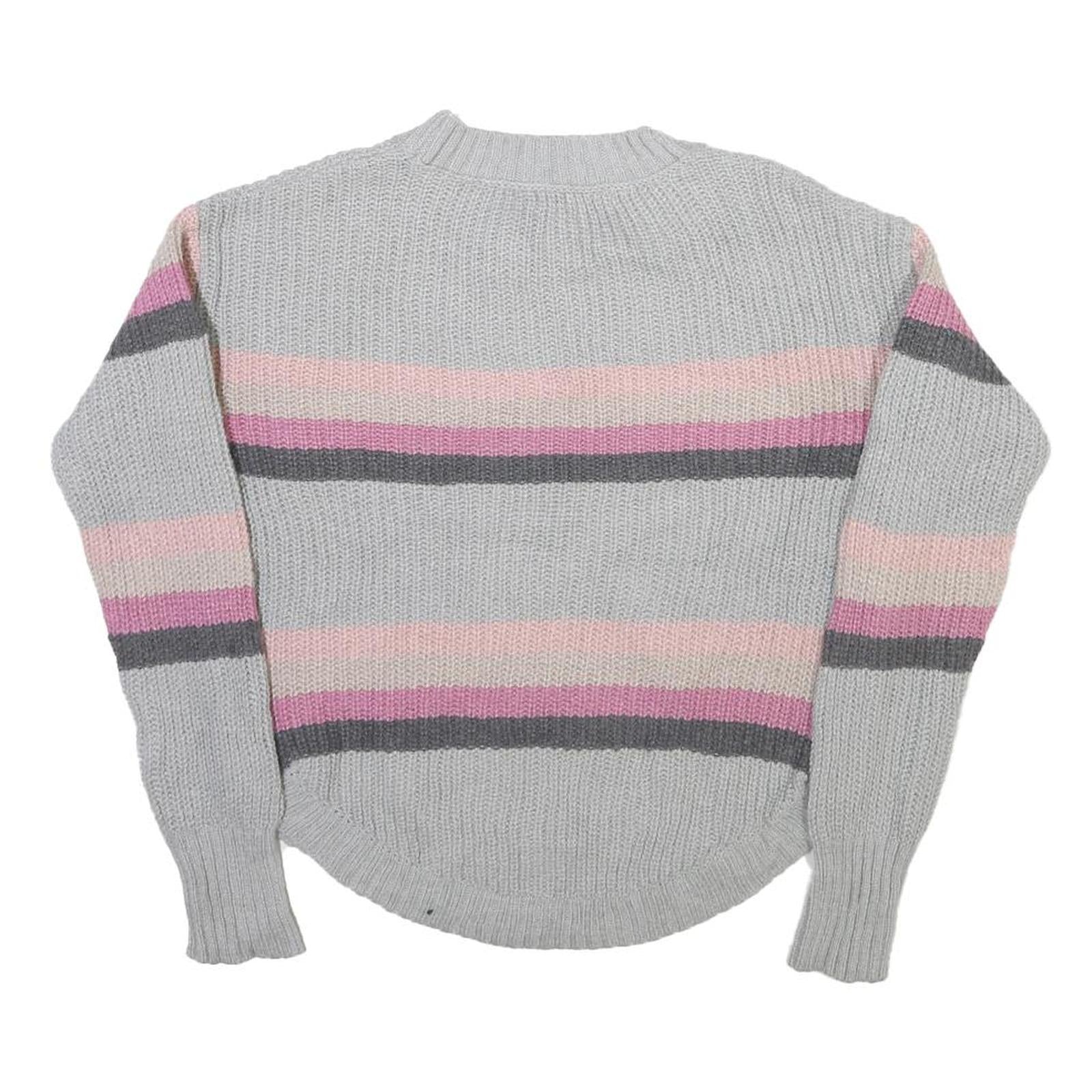 SO Womens Grey Pink Striped Plain Crew Neck Basic Knit Jumper S Casual Cotton