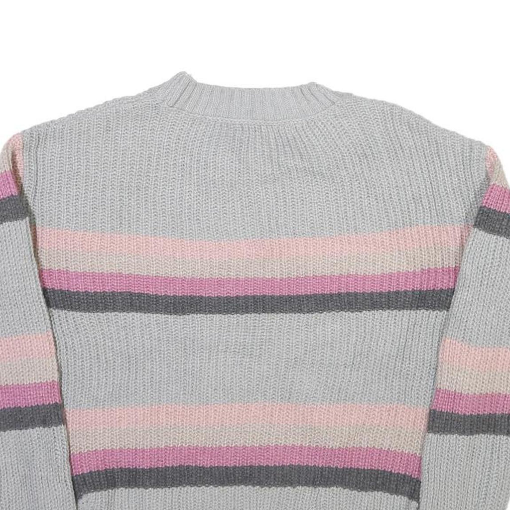 SO Womens Grey Pink Striped Plain Crew Neck Basic Knit Jumper S Casual Cotton