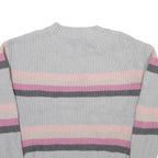 SO Womens Grey Pink Striped Plain Crew Neck Basic Knit Jumper S Casual Cotton