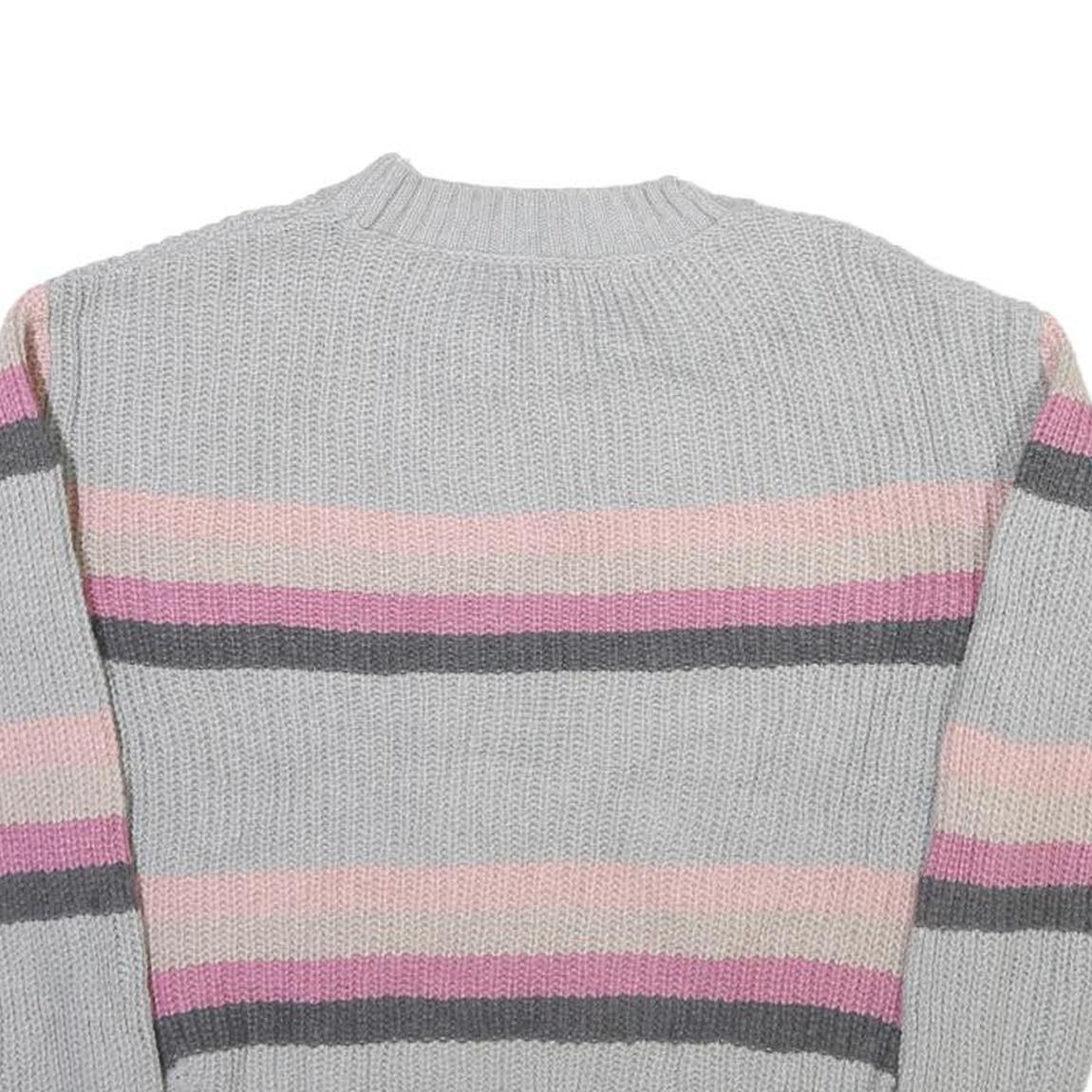 SO Womens Grey Pink Striped Plain Crew Neck Basic Knit Jumper S Casual Cotton
