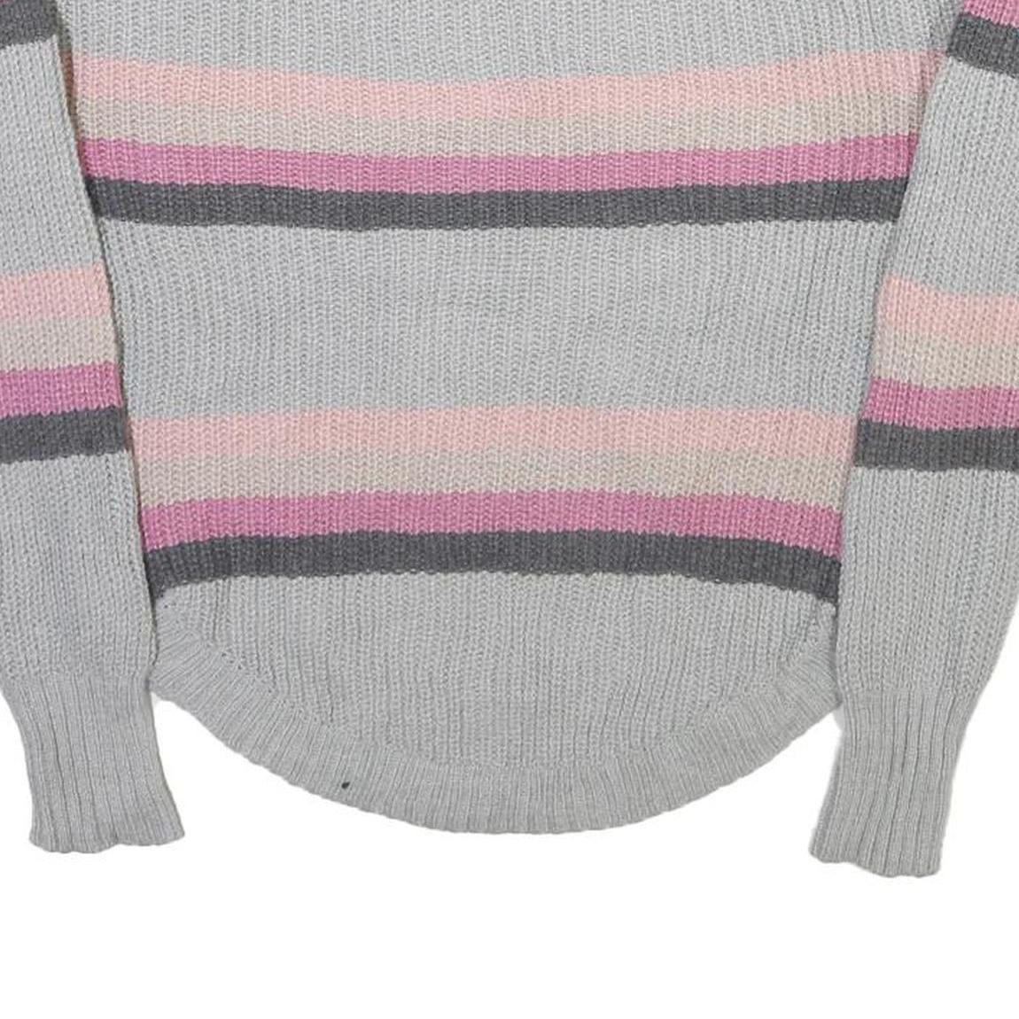 SO Womens Grey Pink Striped Plain Crew Neck Basic Knit Jumper S Casual Cotton
