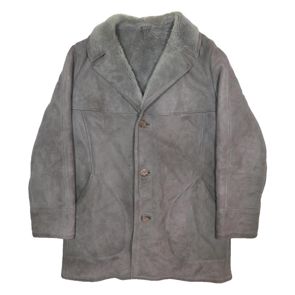 OAKLEAF Mens Grey Suede Button Jacket L Lined Soft Warm Outerwear