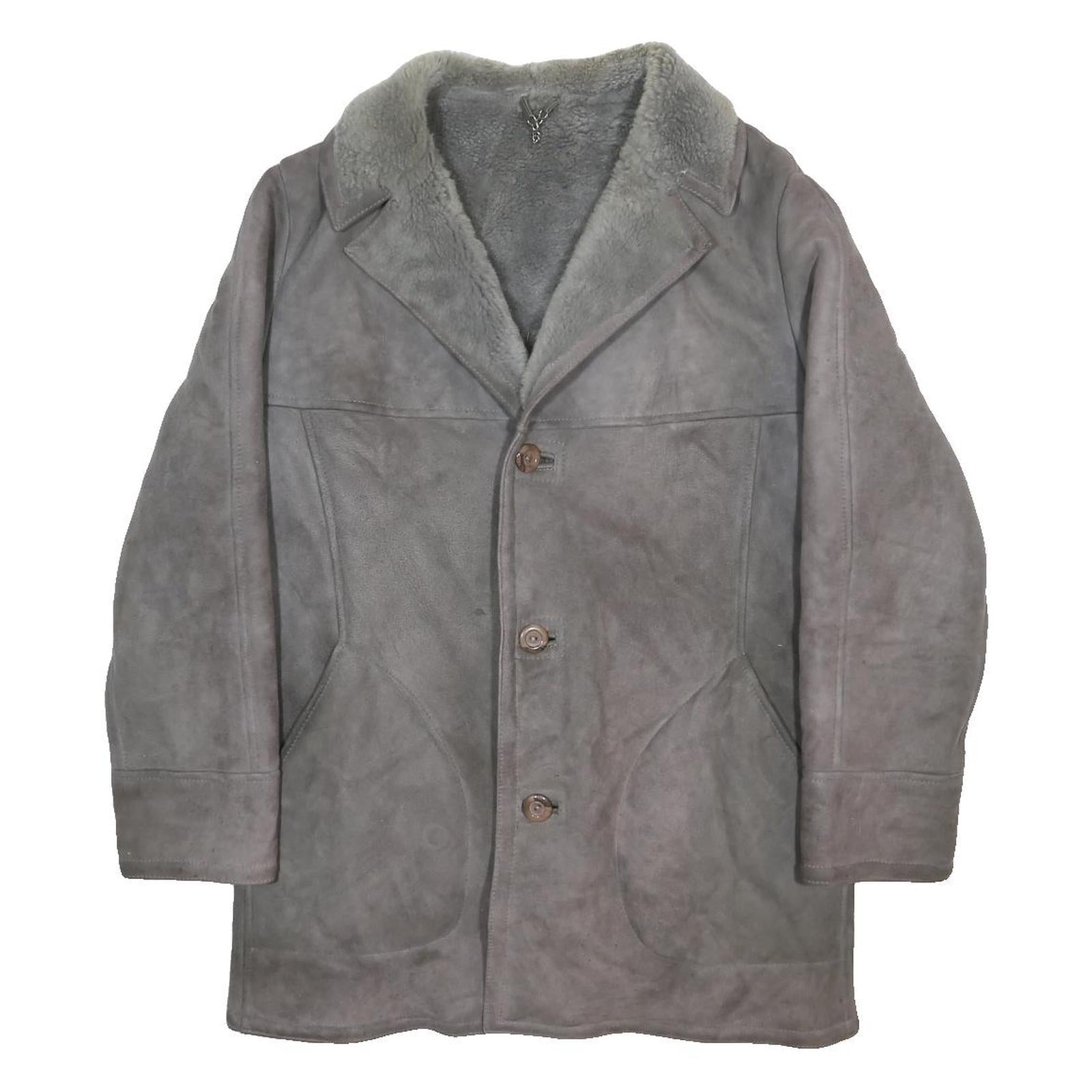OAKLEAF Mens Grey Suede Button Jacket L Lined Soft Warm Outerwear