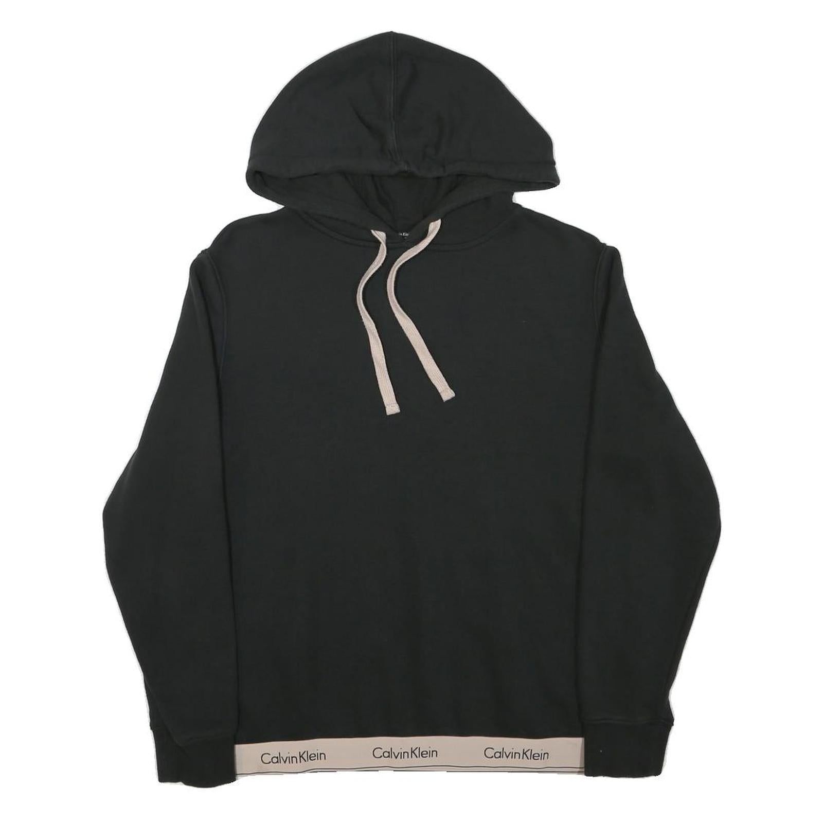 CALVIN KLEIN Womens Black Hoodie M Logo Band Bottom Pullover Hooded Jumper