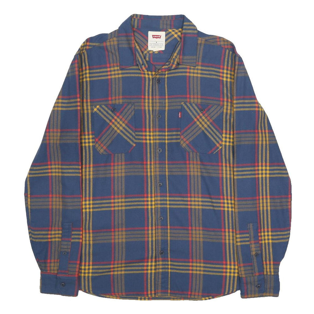 LEVI'S Mens Blue Yellow Red Check Shirt M Cotton Casual Button Pocket