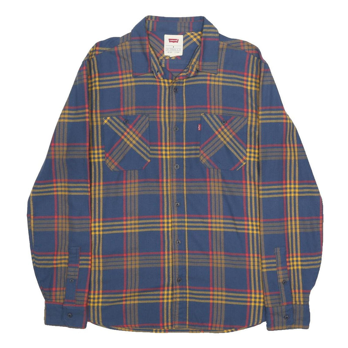 LEVI'S Mens Blue Yellow Red Check Shirt M Cotton Casual Button Pocket