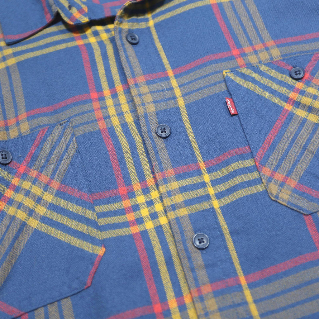 LEVI'S Mens Blue Yellow Red Check Shirt M Cotton Casual Button Pocket