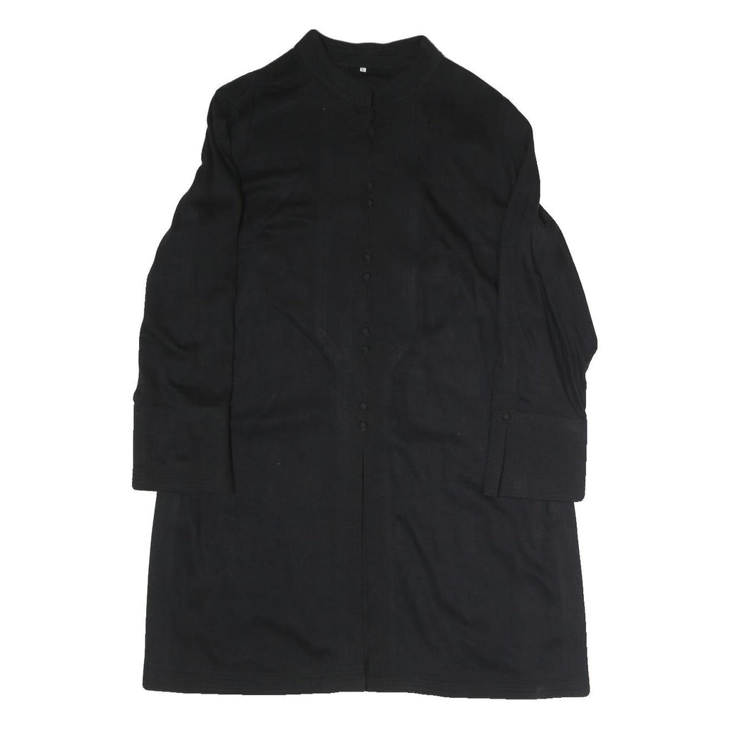 Womens Black Cotton Blend Classic Button Jacket L Plain Long Sleeve Casual