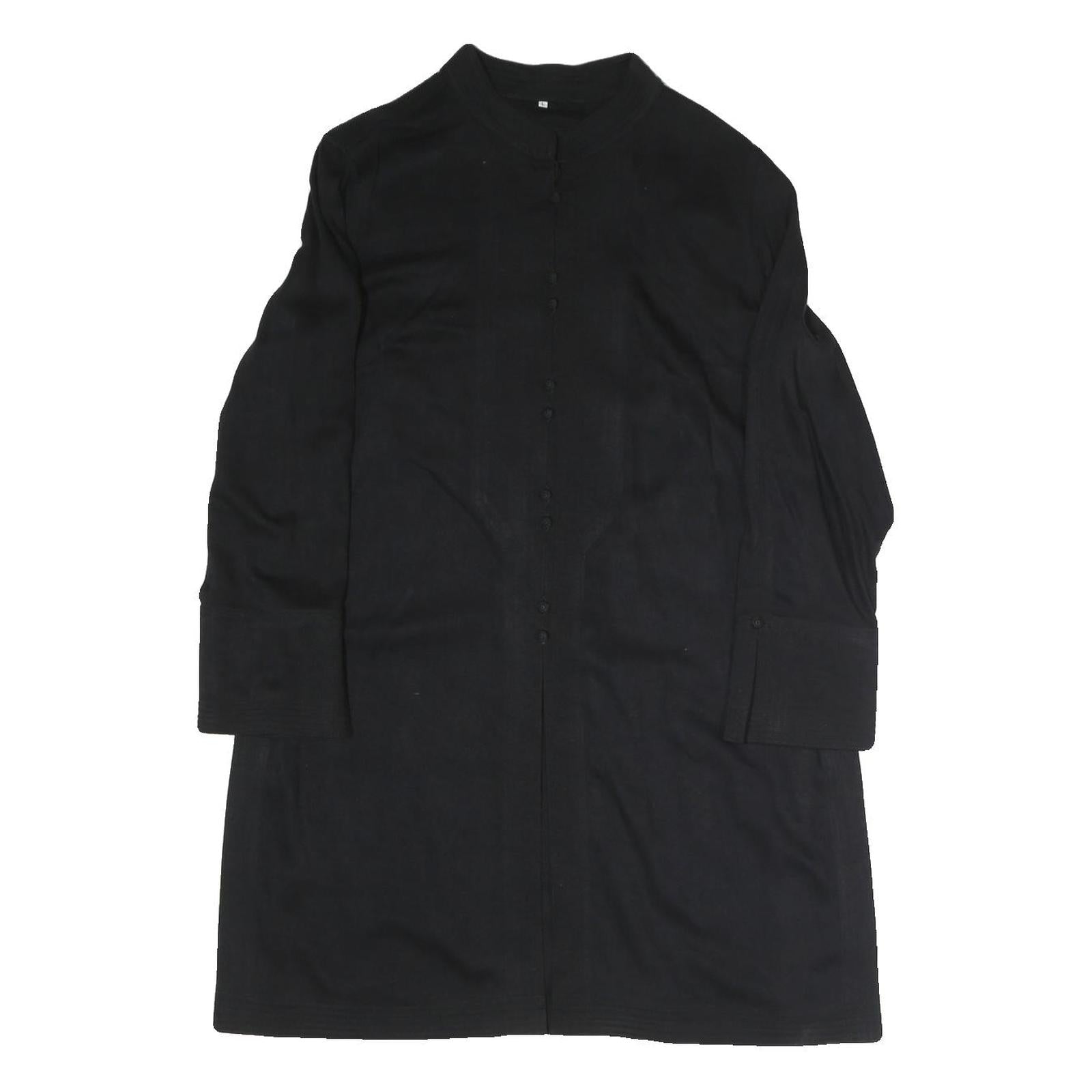 Womens Black Cotton Blend Classic Button Jacket L Plain Long Sleeve Casual