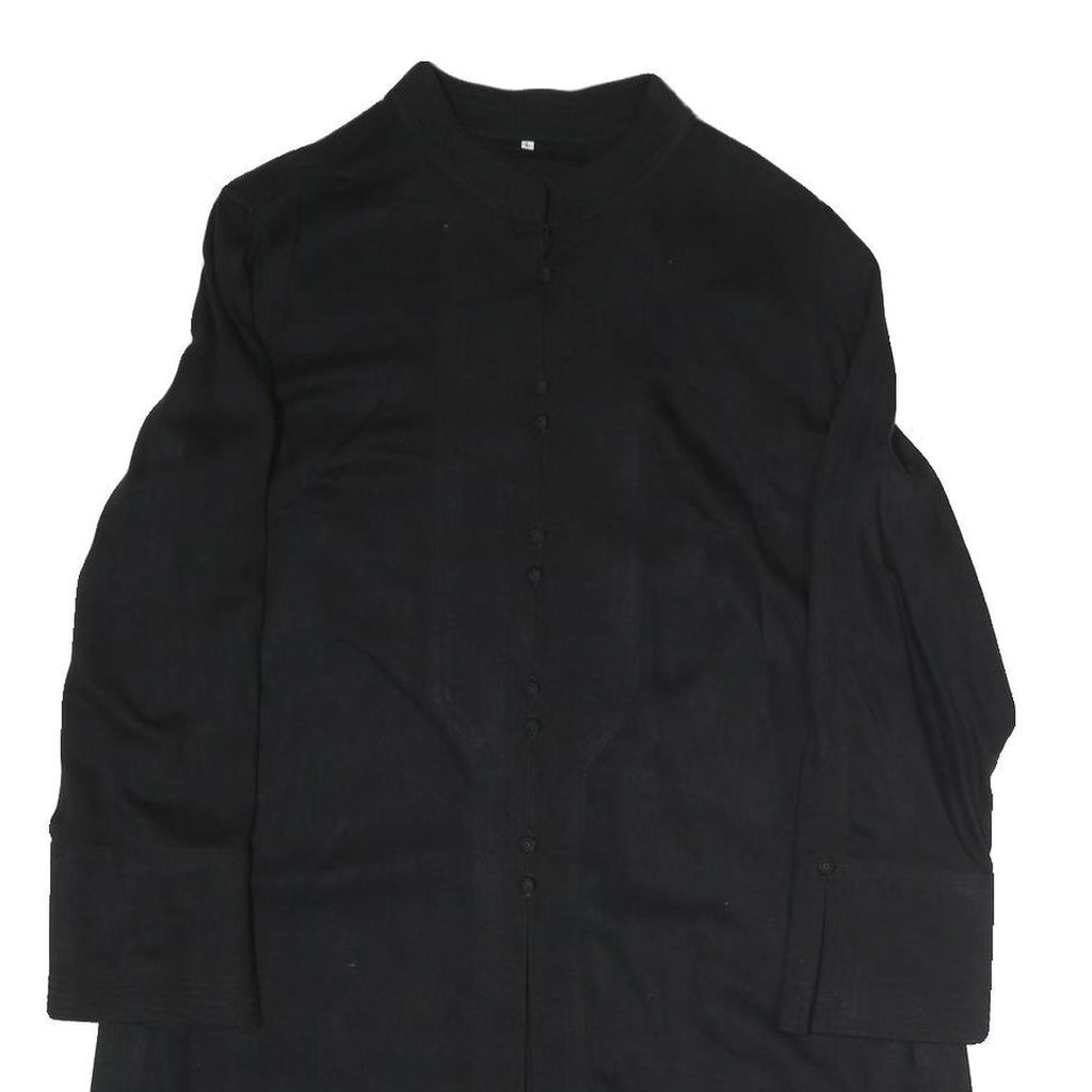 Womens Black Cotton Blend Classic Button Jacket L Plain Long Sleeve Casual