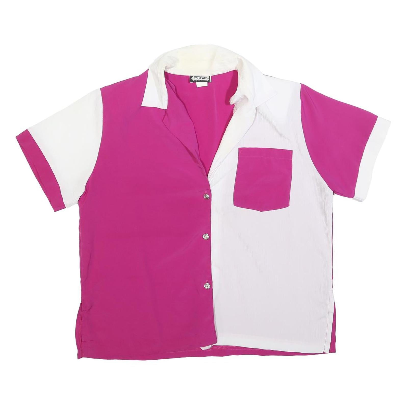 YOUR WAY Womens Pink & White Printed Shirt Short Sleeve Collared XL Polyester