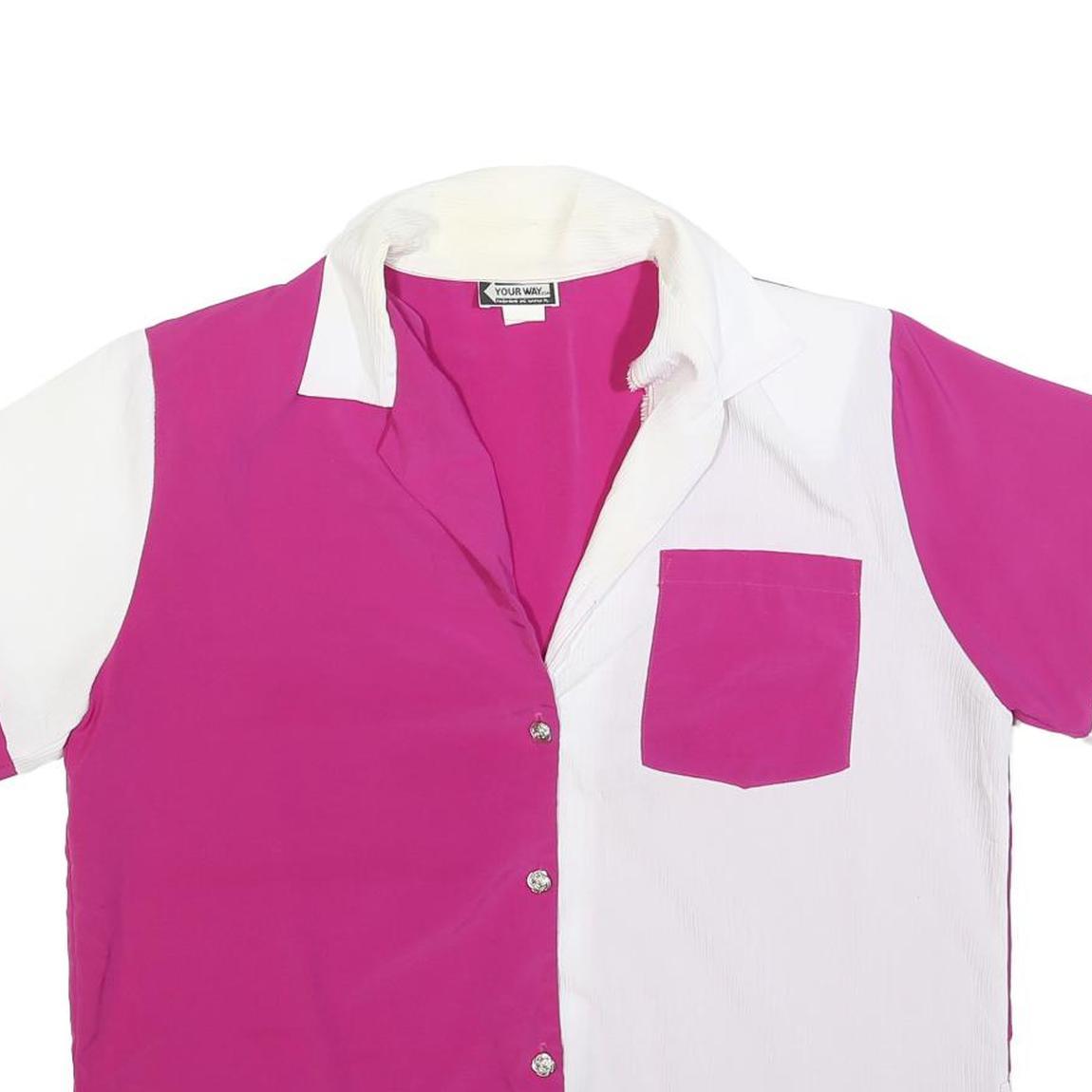 YOUR WAY Womens Pink & White Printed Shirt Short Sleeve Collared XL Polyester