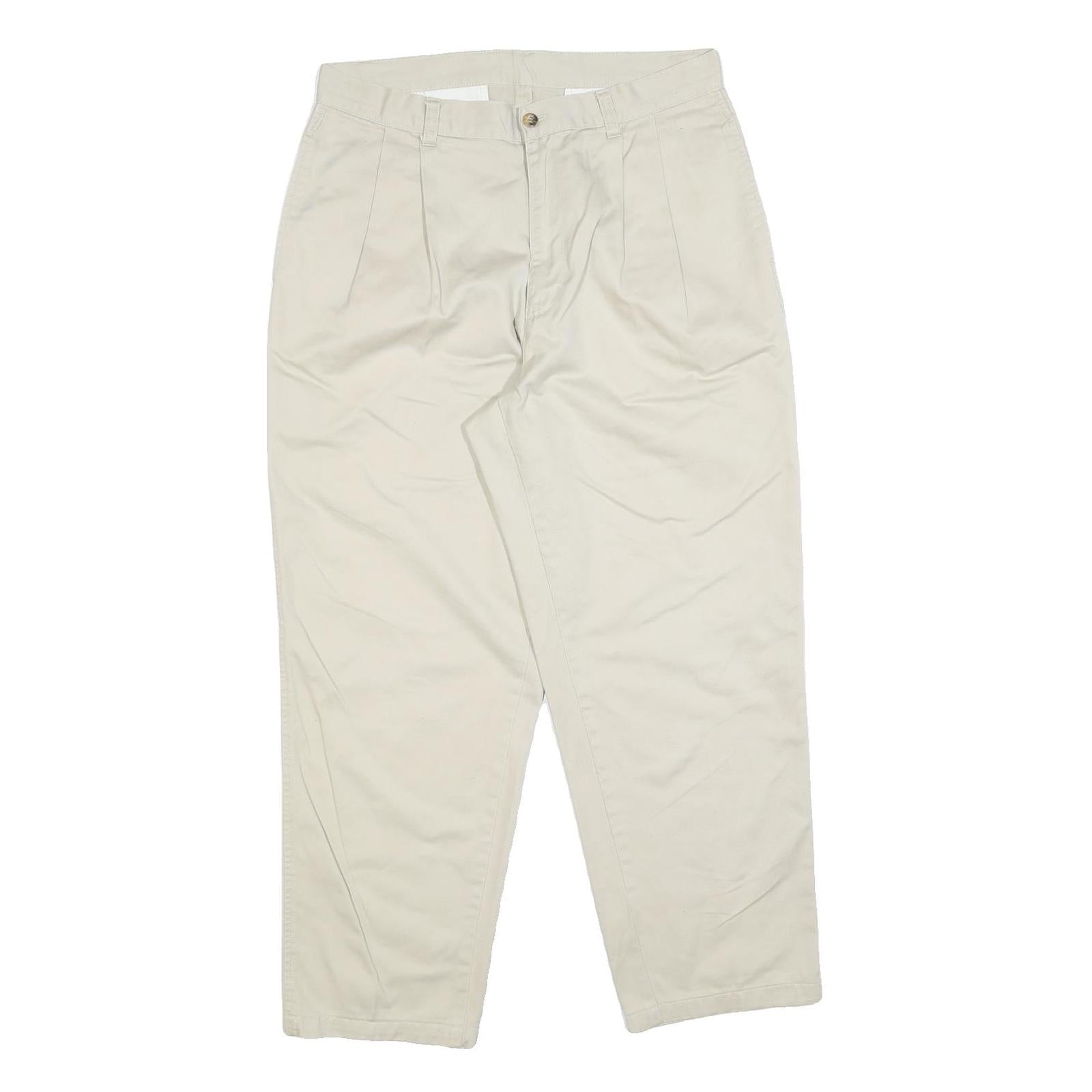 BURTONS Mens Cotton Blend Beige Regular Fit Trousers W34 L28 Classic Zip Closure