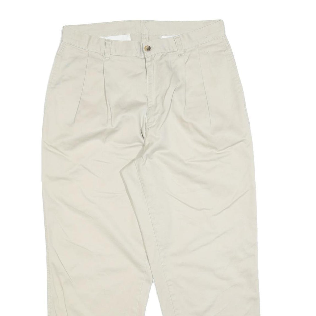 BURTONS Mens Cotton Blend Beige Regular Fit Trousers W34 L28 Classic Zip Closure