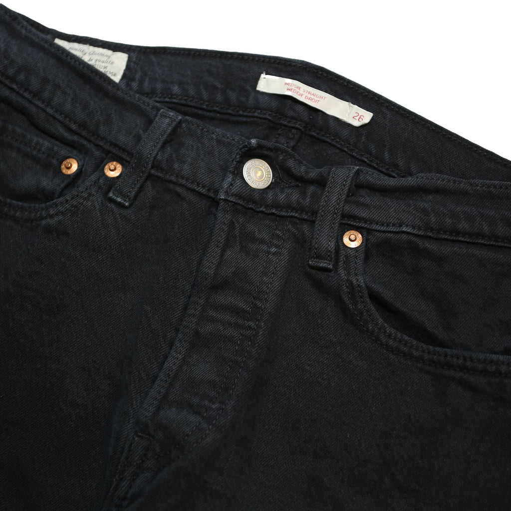 LEVI'S Big E Womens Jeans Black Regular Straight Denim W26 L26 Button Closure