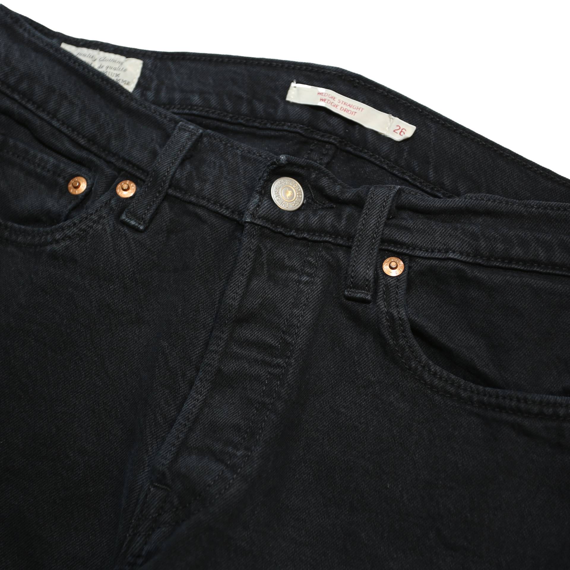 LEVI'S Big E Womens Jeans Black Regular Straight Denim W26 L26 Button Closure