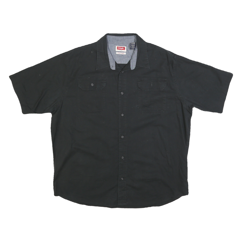 WRANGLER Mens Black Cotton Blend Short Sleeve Shirt XL Button Pockets Casual