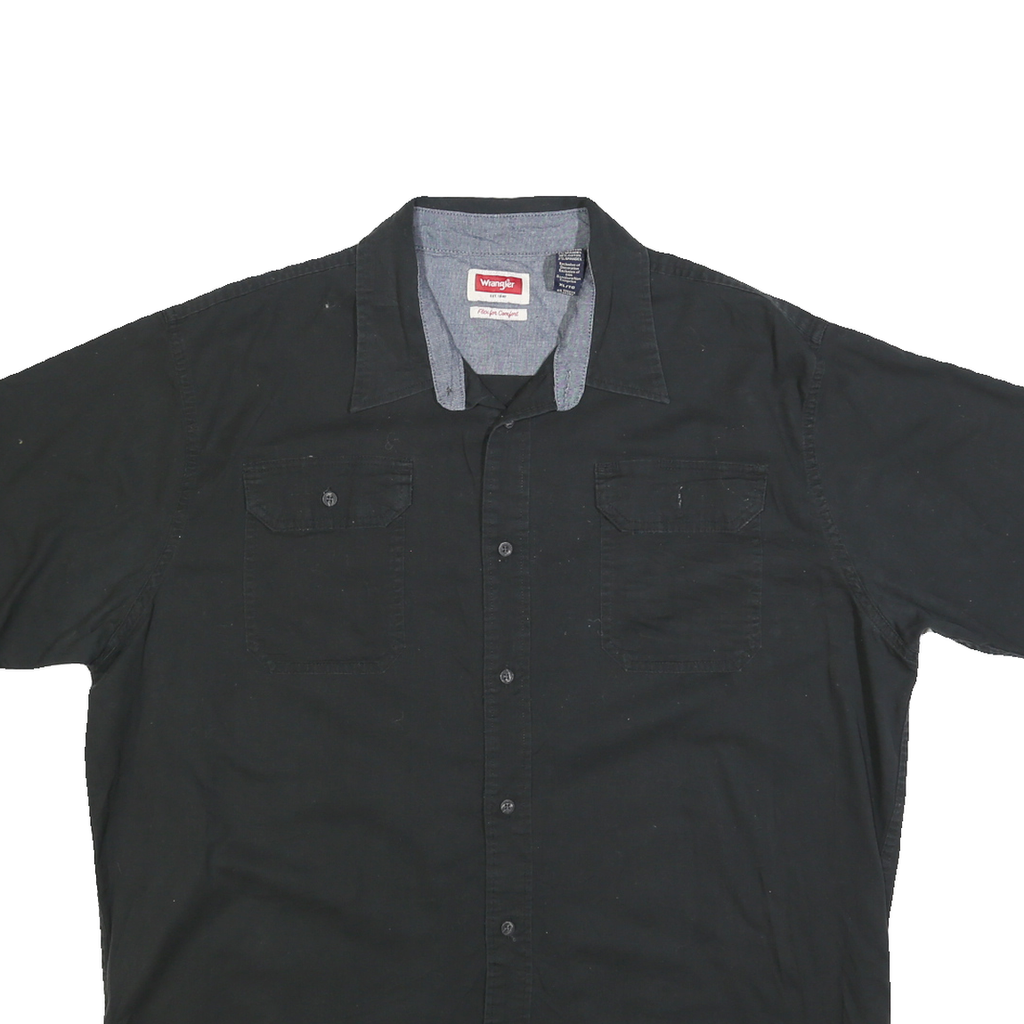 WRANGLER Mens Black Cotton Blend Short Sleeve Shirt XL Button Pockets Casual