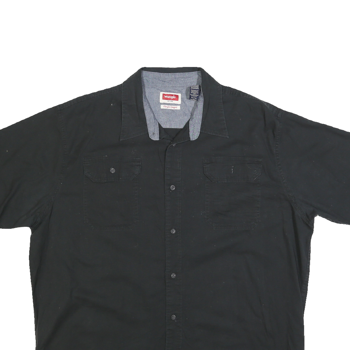 WRANGLER Mens Black Cotton Blend Short Sleeve Shirt XL Button Pockets Casual