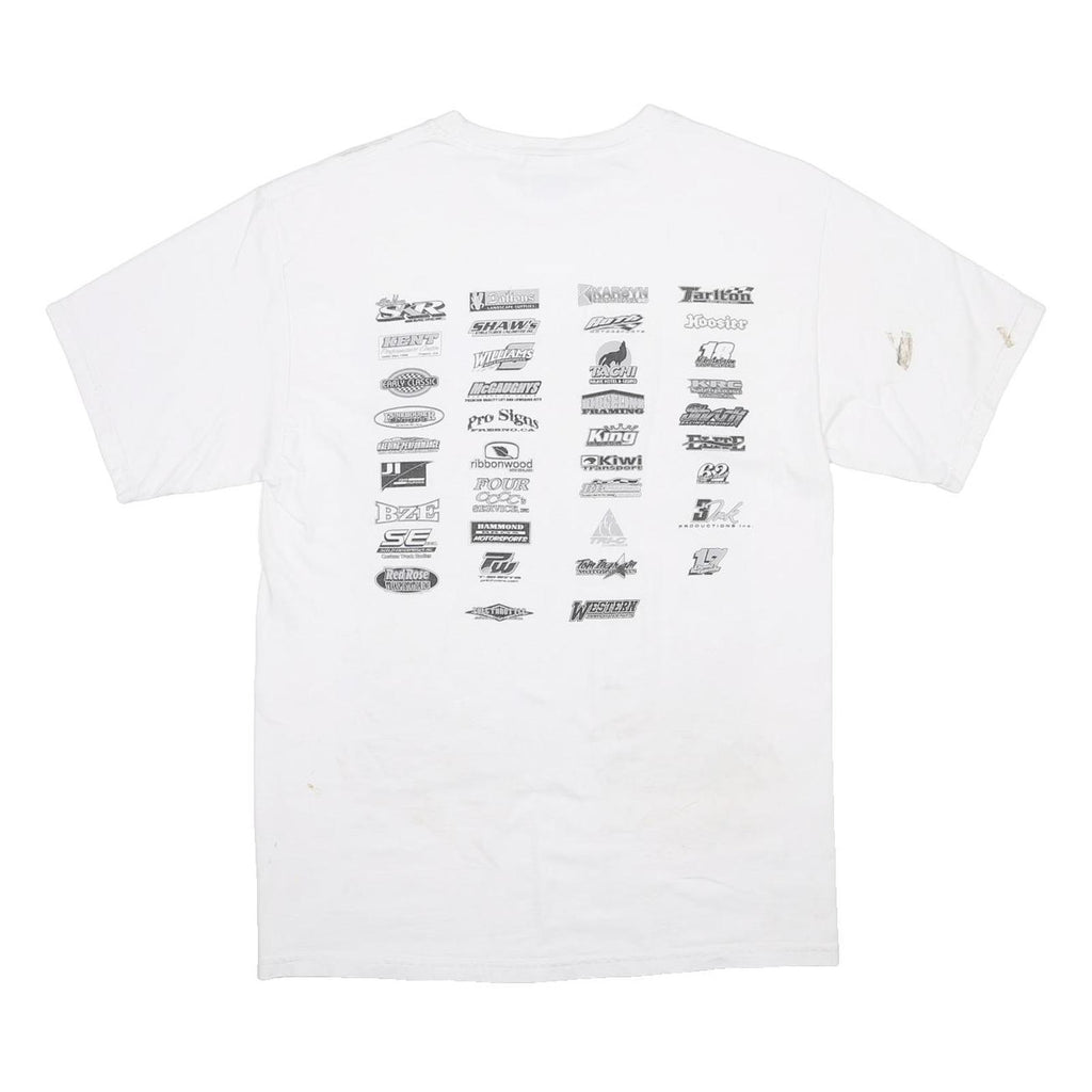 HANES Mens White Racing Cars Graphic T-Shirt M Short Sleeve Crew Neck
