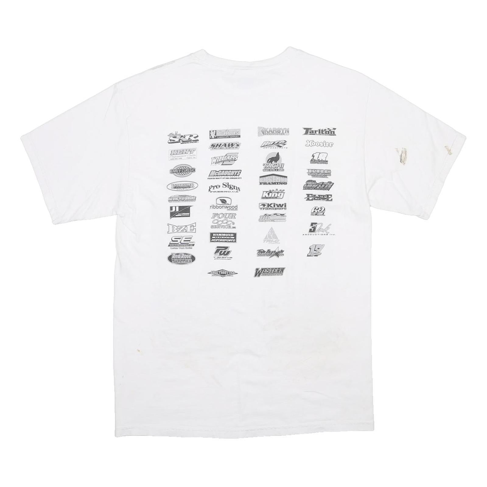 HANES Mens White Racing Cars Graphic T-Shirt M Short Sleeve Crew Neck