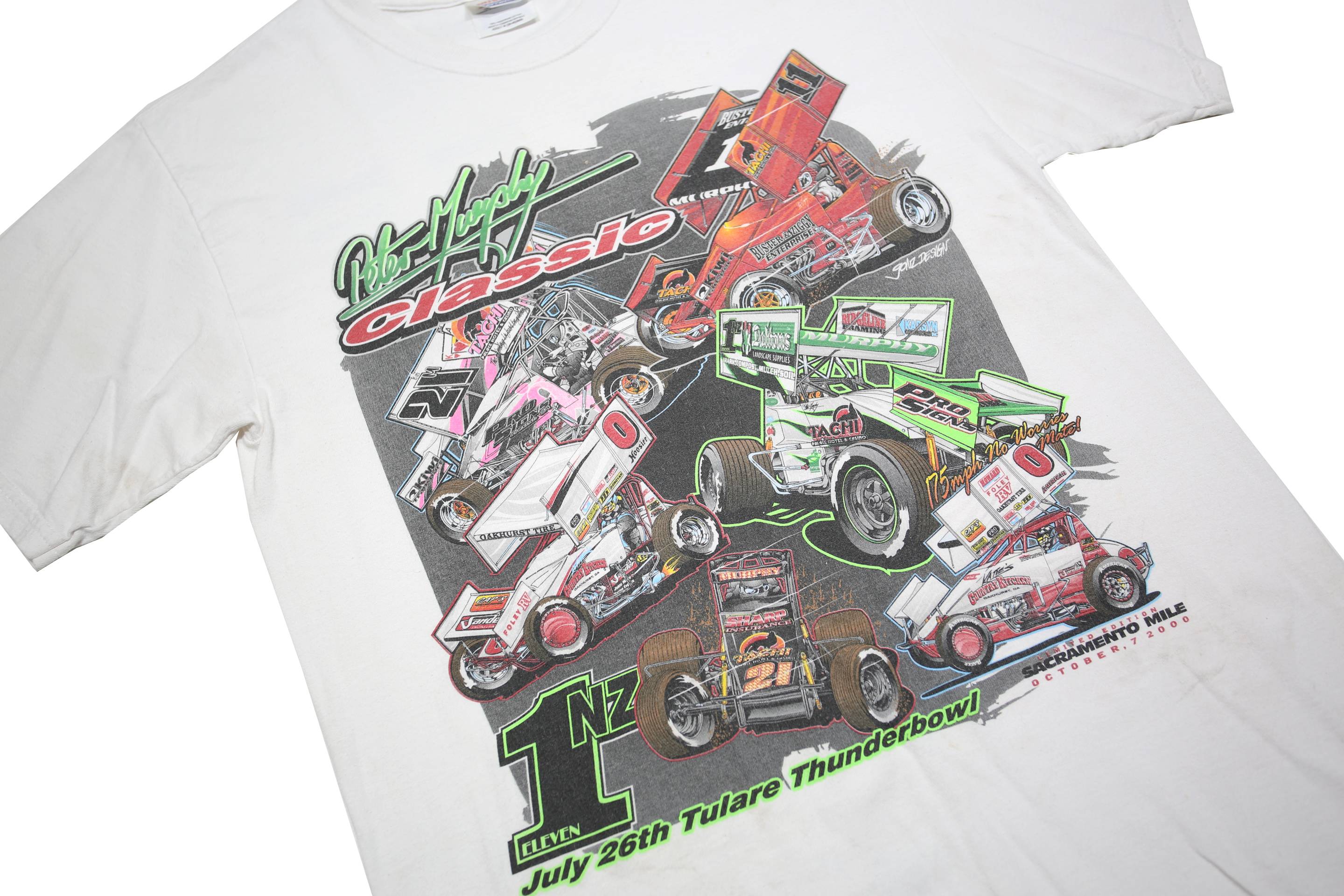 HANES Mens White Racing Cars Graphic T-Shirt M Short Sleeve Crew Neck