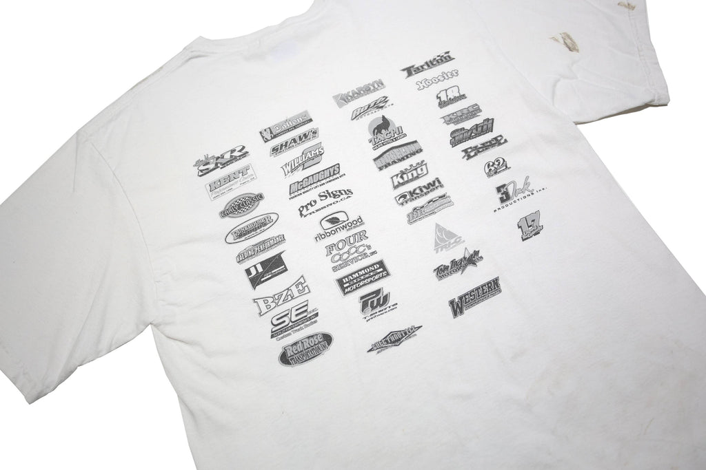 HANES Mens White Racing Cars Graphic T-Shirt M Short Sleeve Crew Neck