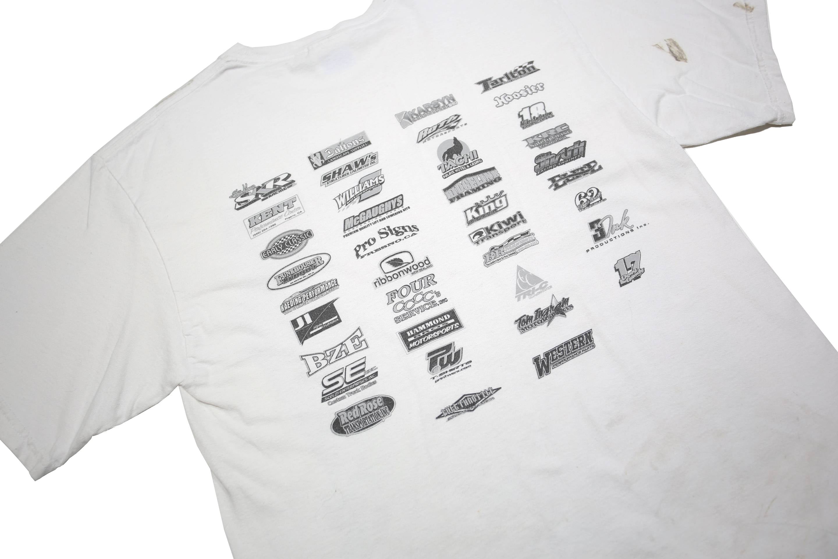 HANES Mens White Racing Cars Graphic T-Shirt M Short Sleeve Crew Neck