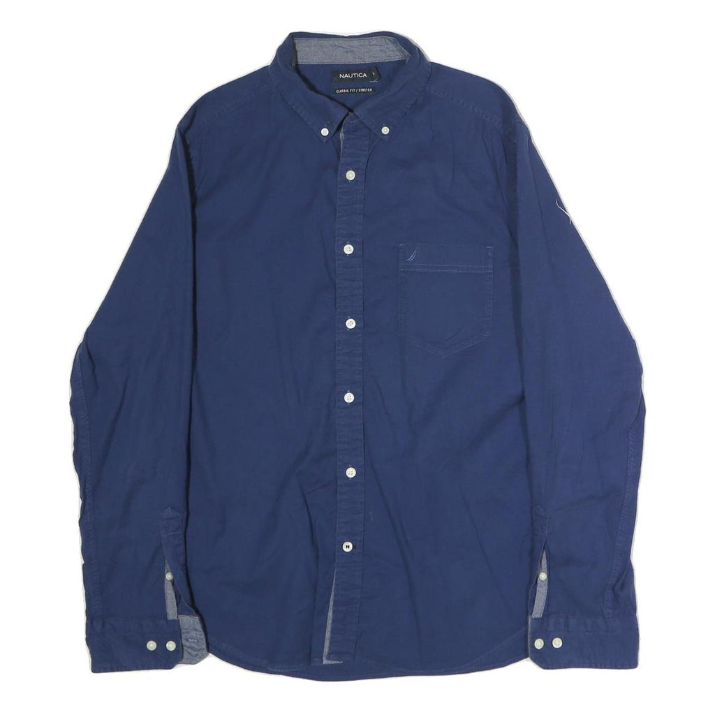 NAUTICA Mens Blue Classic Fit Stretch Cotton Shirt L Button-Down Collar Casual