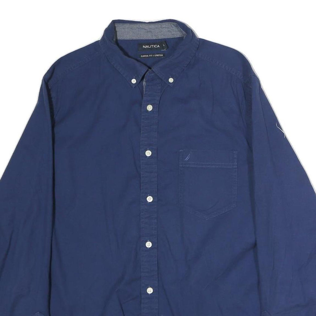 NAUTICA Mens Blue Classic Fit Stretch Cotton Shirt L Button-Down Collar Casual