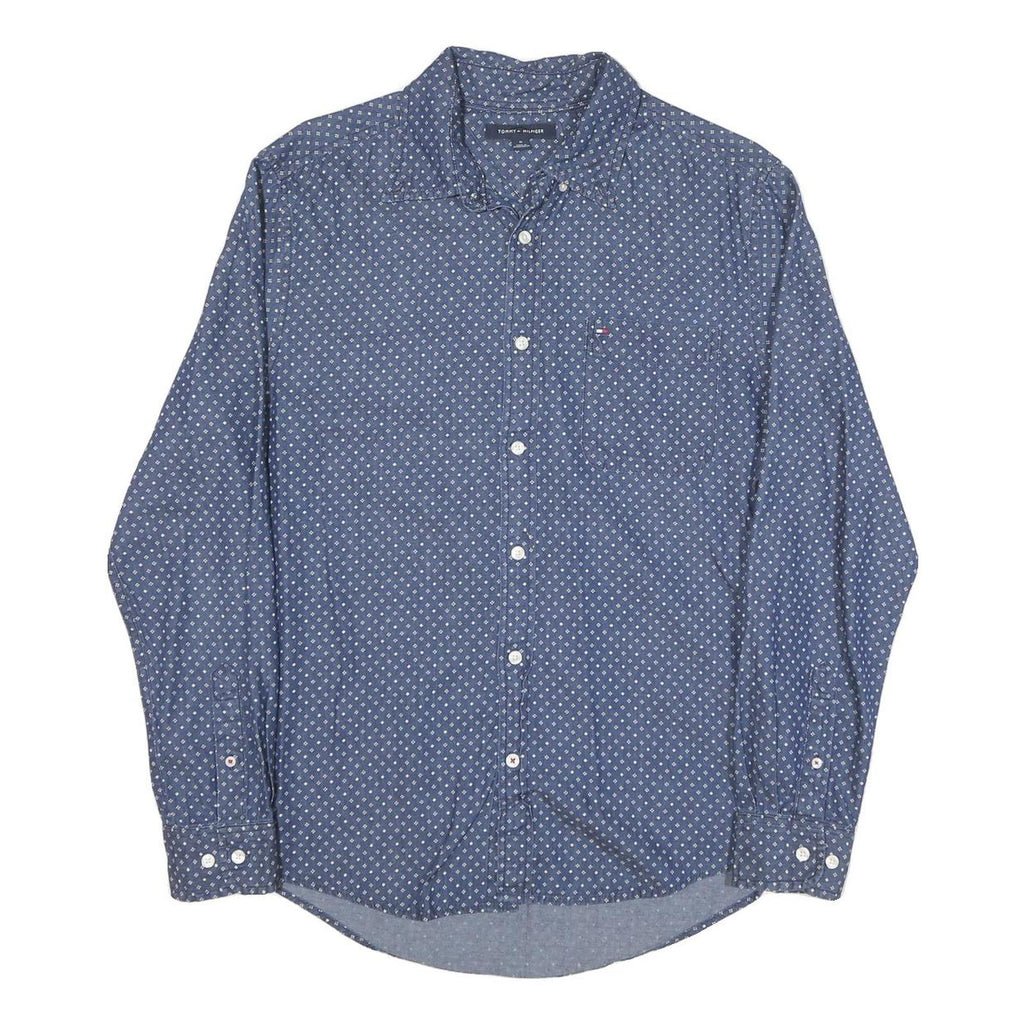 TOMMY HILFIGER Mens Blue & White Patterned Shirt M Cotton Blend Casual Button