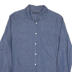TOMMY HILFIGER Mens Blue & White Patterned Shirt M Cotton Blend Casual Button
