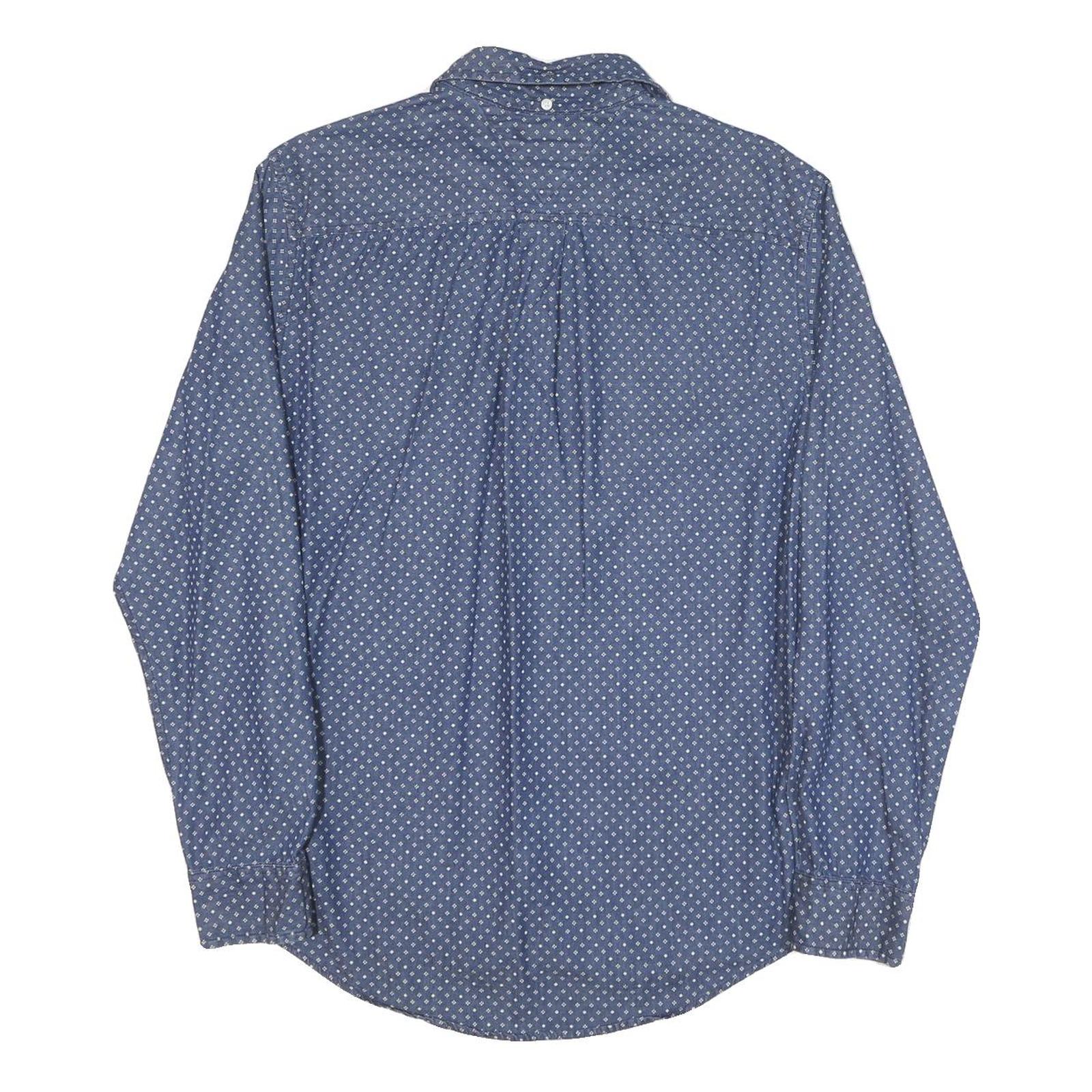 TOMMY HILFIGER Mens Blue & White Patterned Shirt M Cotton Blend Casual Button